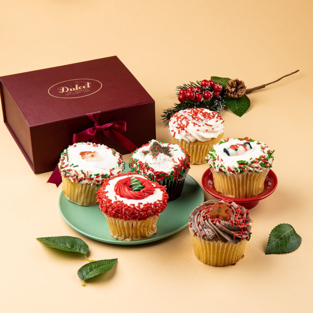Festive Holiday Cupcakes Assortment - Dulcet Gift Baskets