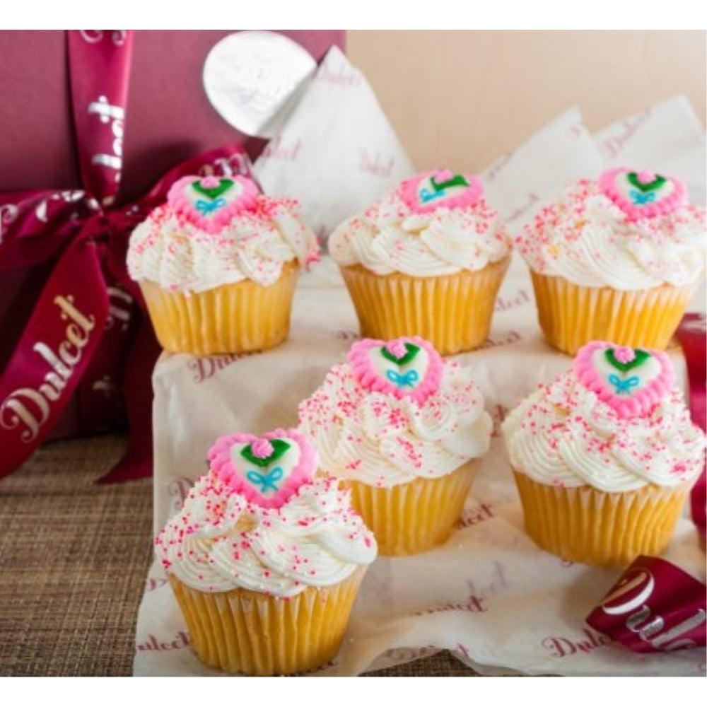 Valentines Royal Pink Heart Sprinkled Favorite Cupcakes - Dulcet Gift Baskets