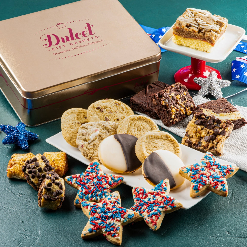 July 4th Gift Tin Patriotic Cookies - Dulcet Gift Baskets