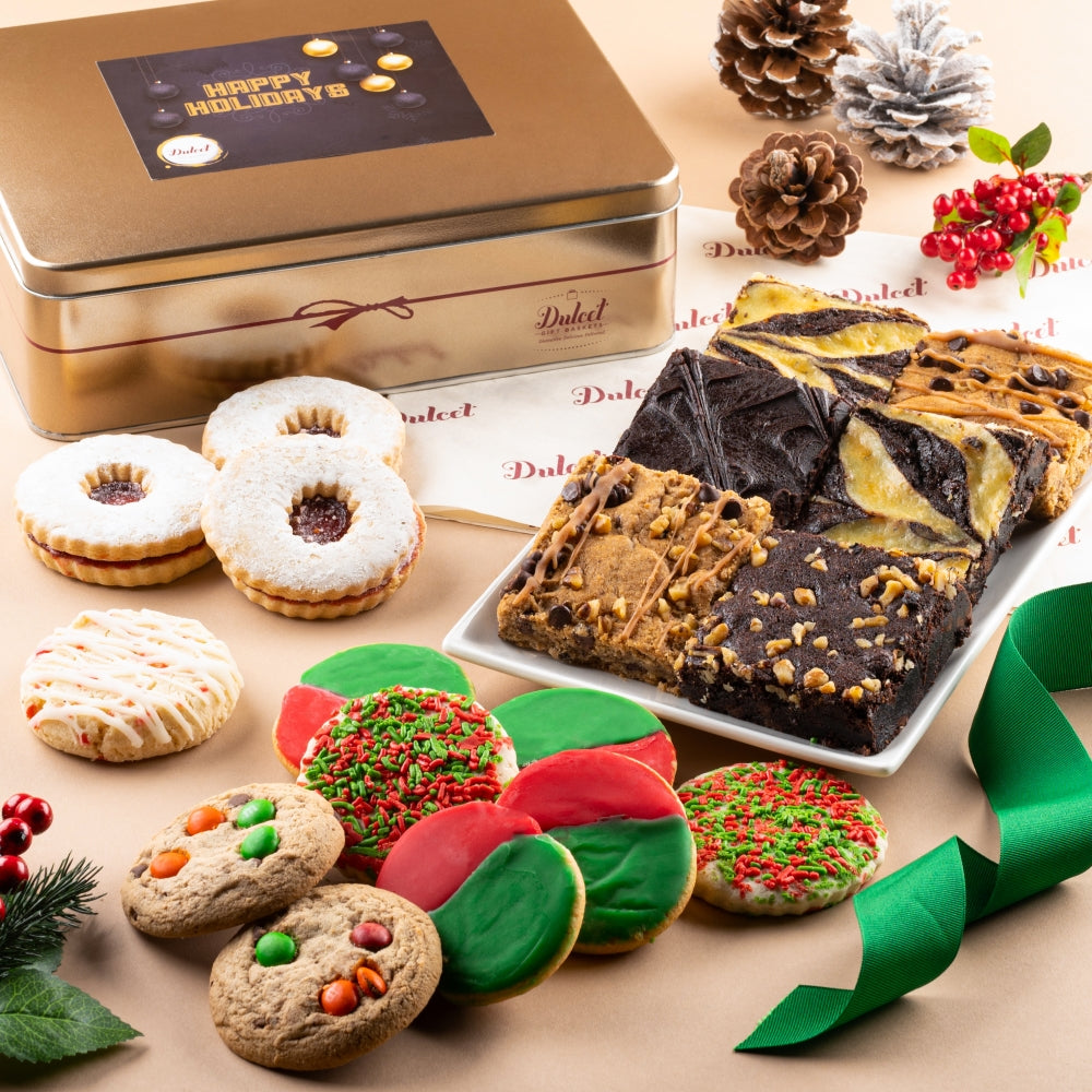 Christmas Cookies and Brownies Sampler Tin - Dulcet Gift Baskets